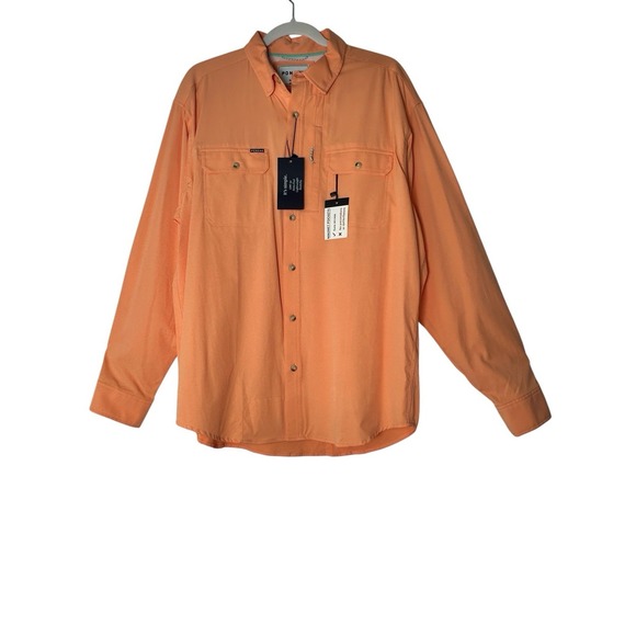 New Poncho Shirt Mens Large Peach Regular Fit Pockets Button Up Long Sleeve